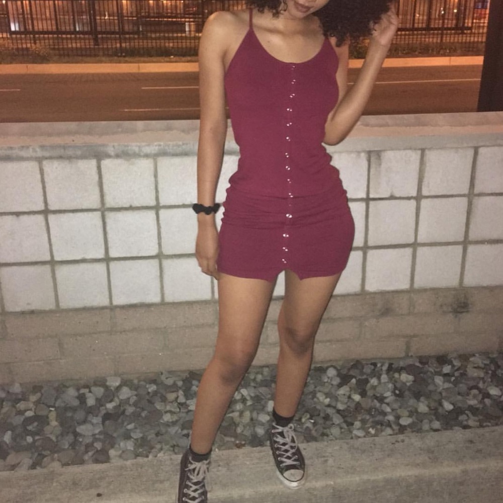 Burgundy Button Up Dress
